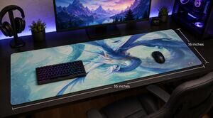Fantasy Ice Dragon Gaming Mouse Pad XL Desk Mat Anime RPG Gamer 35x16 NEW